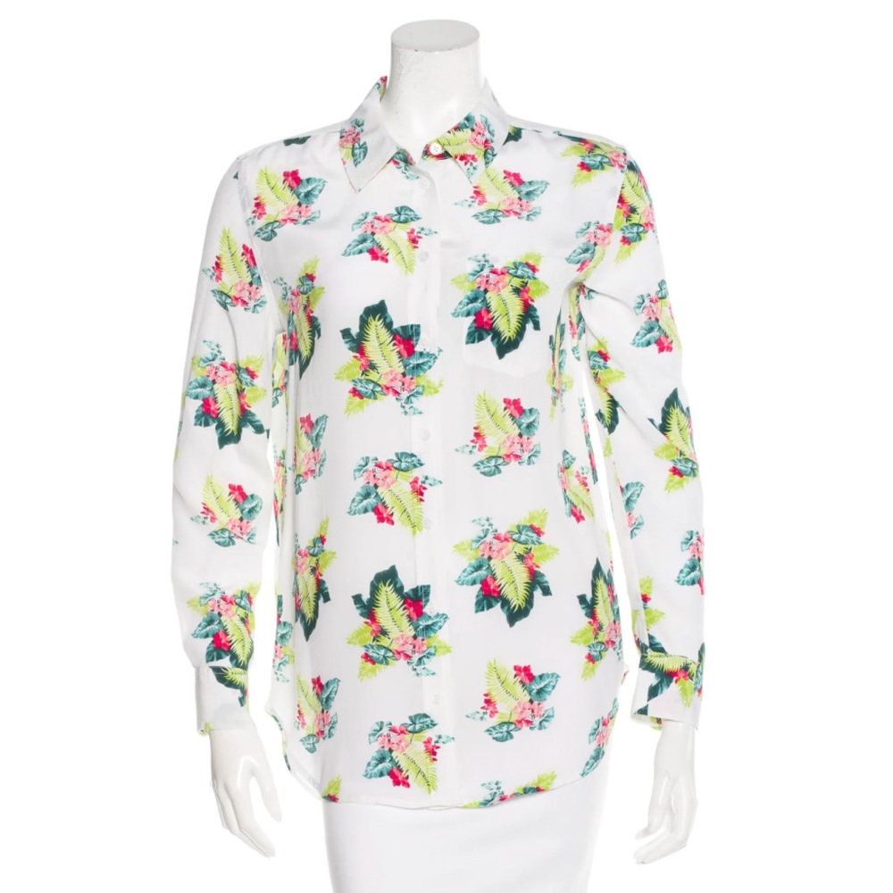 Floral White Silk Button Down by Equipment